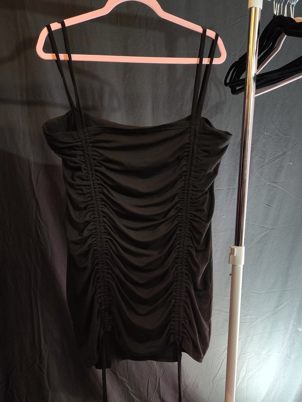 Classic Black Ruched Slip Dress - Women's